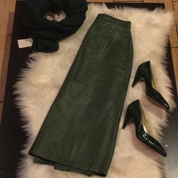 Dresses & Skirts - Vintage Army Green 100% Leather Skirt